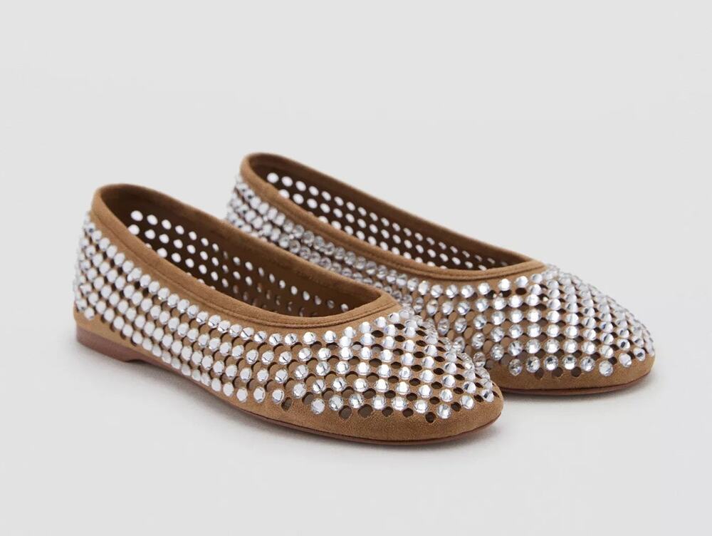MNG Mango Glam Rhinestone Die Cut Ballet Casual Cream Elegant Flats EU 40 US 9